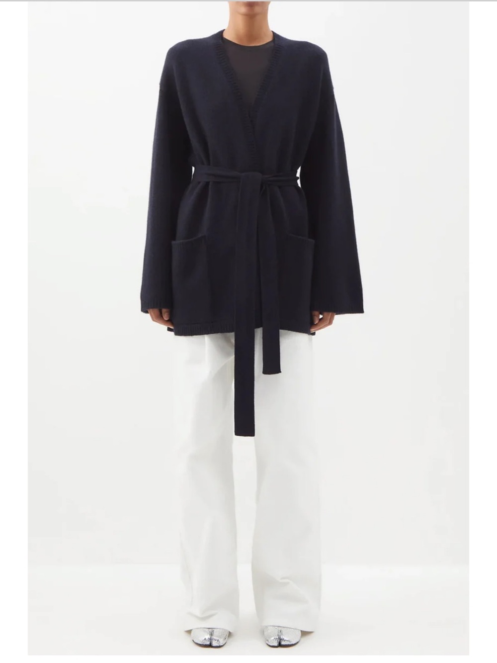 RAEY Cashmere Patch Pocket Cardigan in navy
